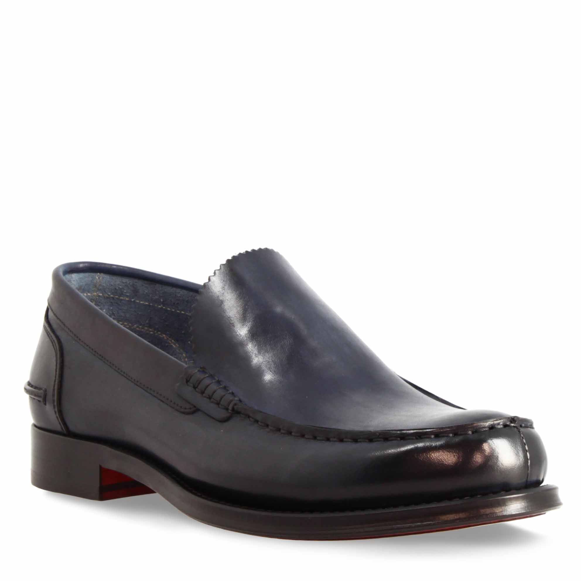 Leonardo Shoes Mocassini Uomo Rialto Blu Pelle Suola Cuoio