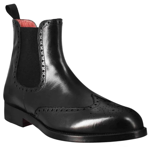 Leonardo Shoes Chelsea stivaletti brogue pelle nero