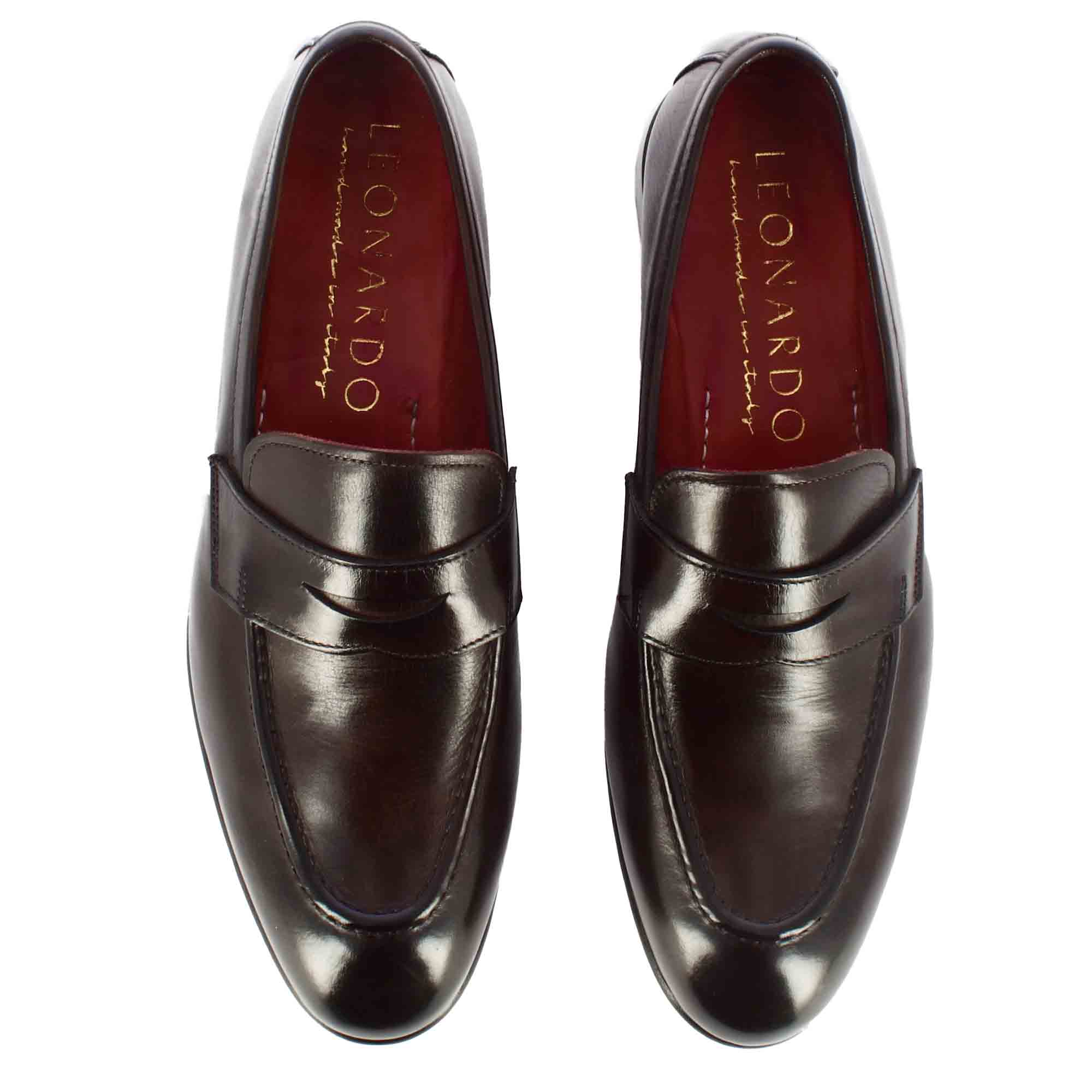 Leonardo Shoes Mocassino Uomo Pelle Marrone Scuro Suola Cuoio