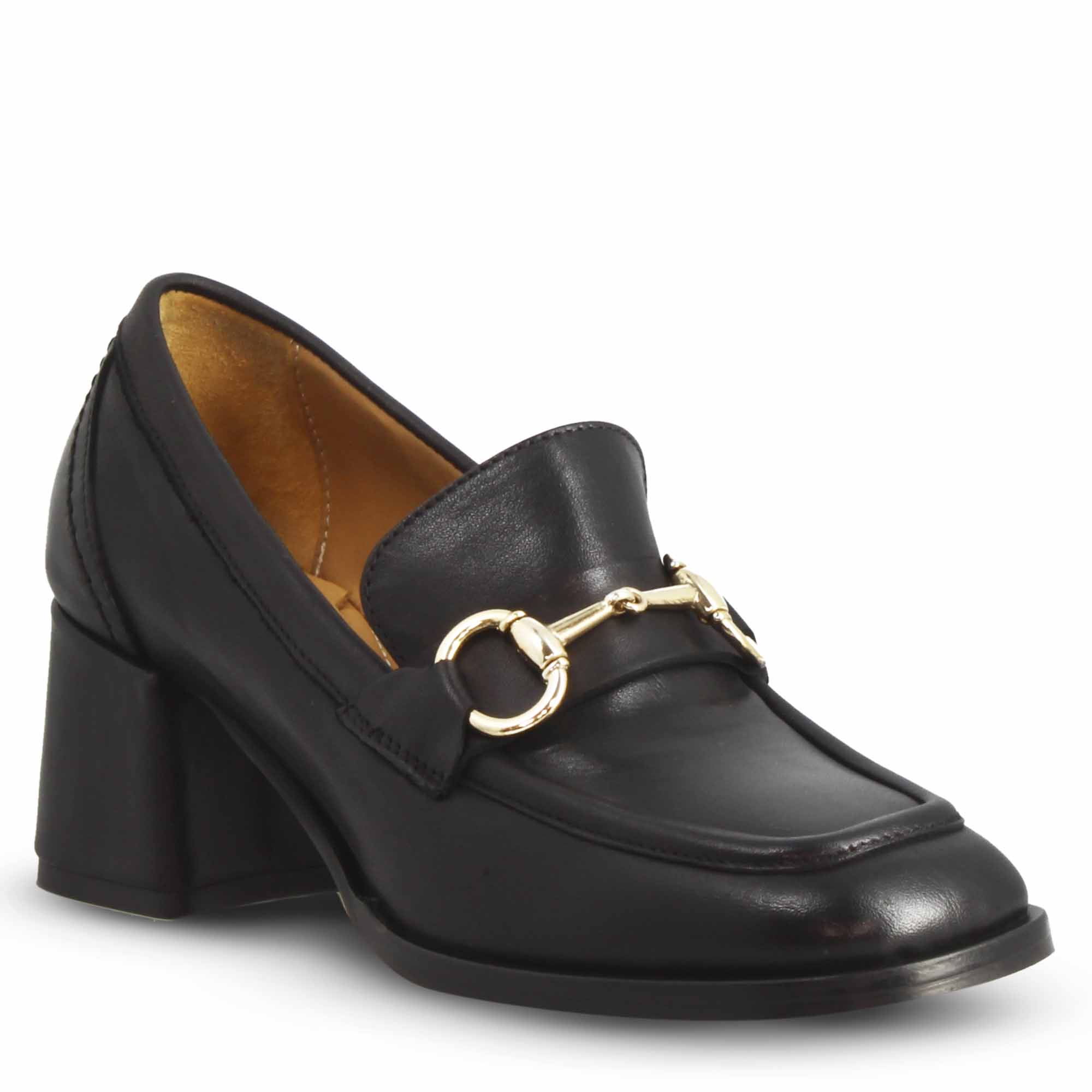 Leonardo Shoes mocassini donna nero tacco 6cm morsetto
