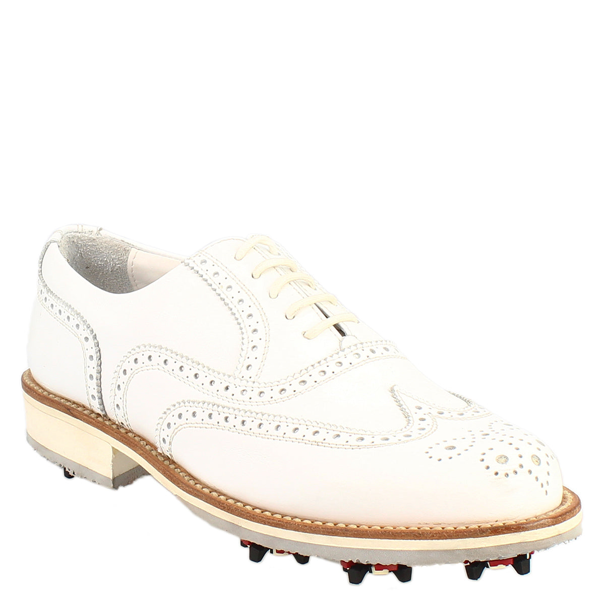 Leonardo Golf brogues scarpe pelle bianca traforata