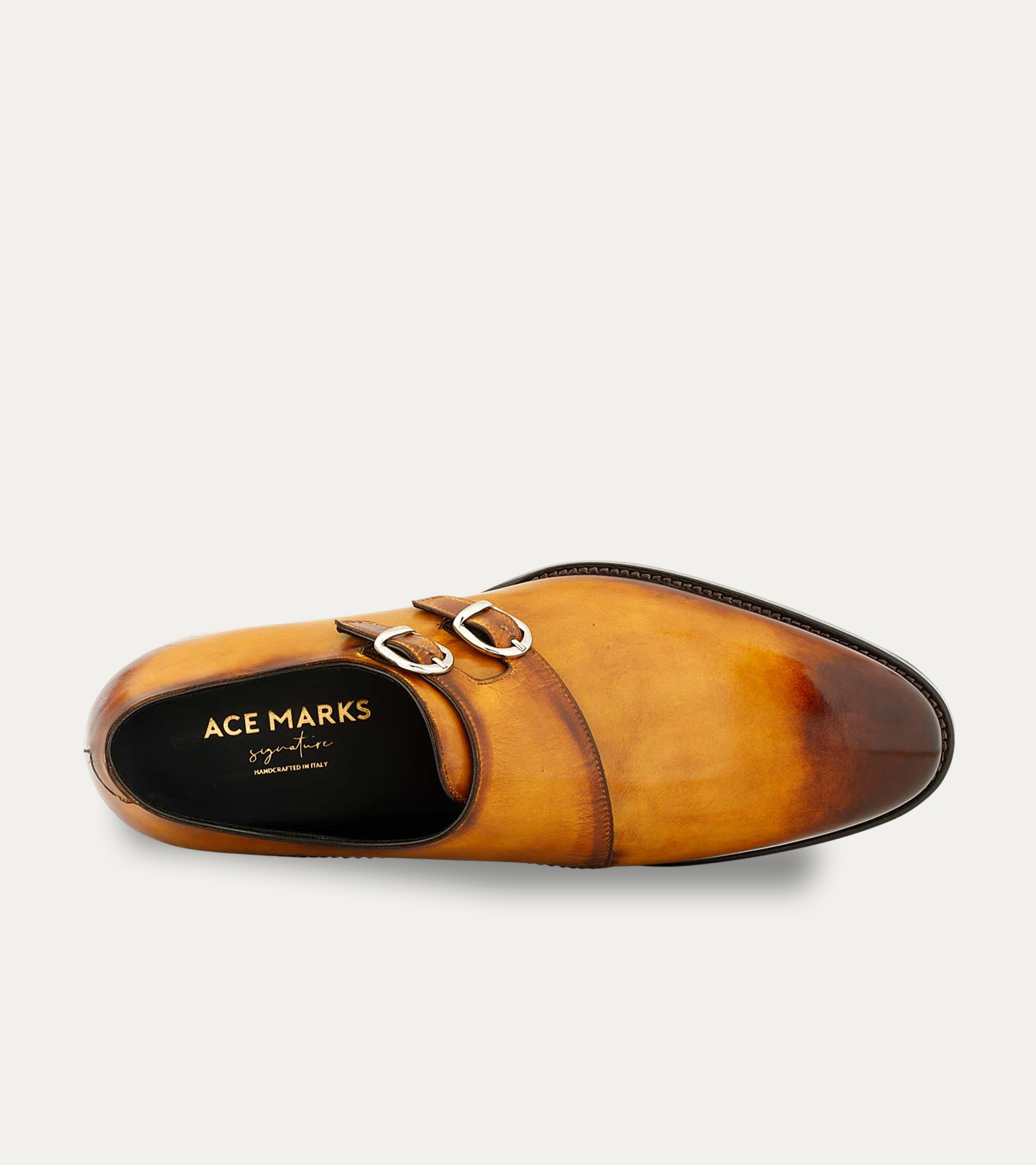 Ace Marks Alfie Double Monkstrap scarpe fibbia bourbon pelle