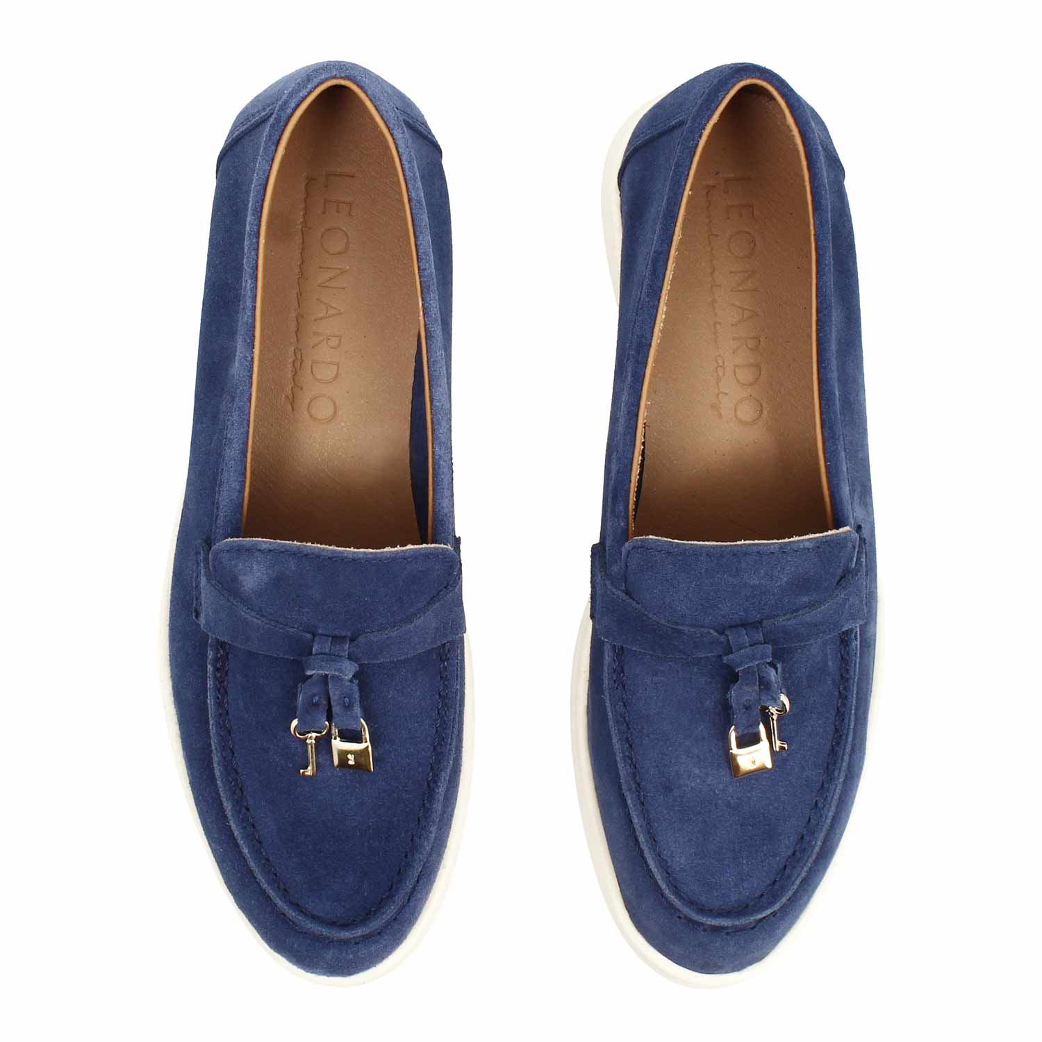 Leonardo Vellaria C Blu Mocassini Donna Camoscio Blu