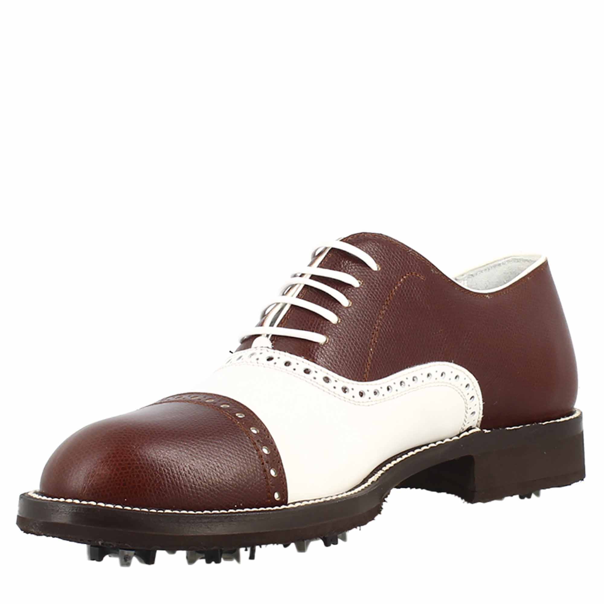 Leonardo Shoes Golf scarpe da golf brogue bianco marrone pelle