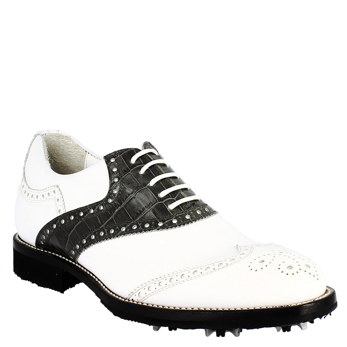 Leonardo Shoes Golf Calzature scarpe golf pelle bianco nero