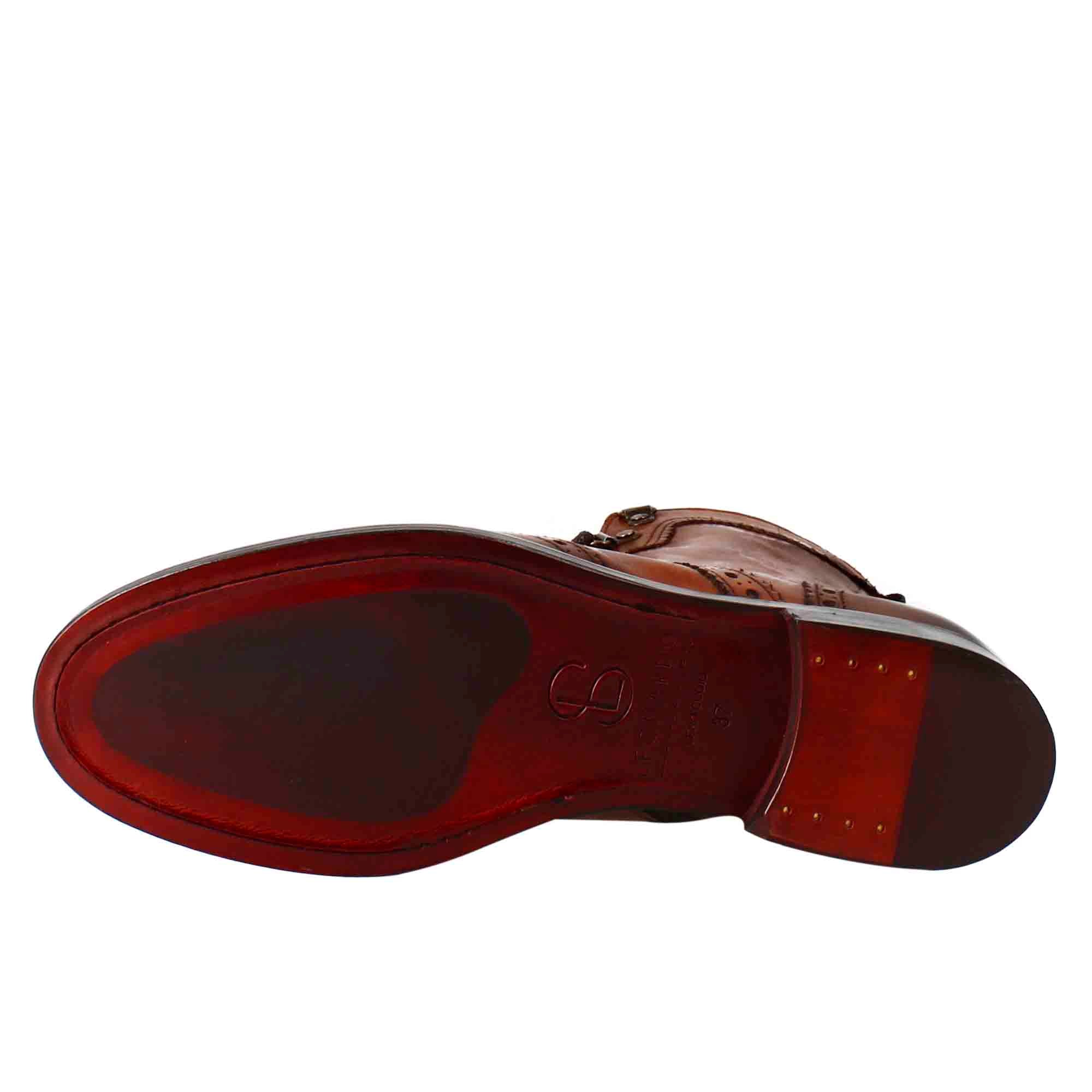 Leonardo Shoes Anfibio Donna Pelle Marrone Brogue