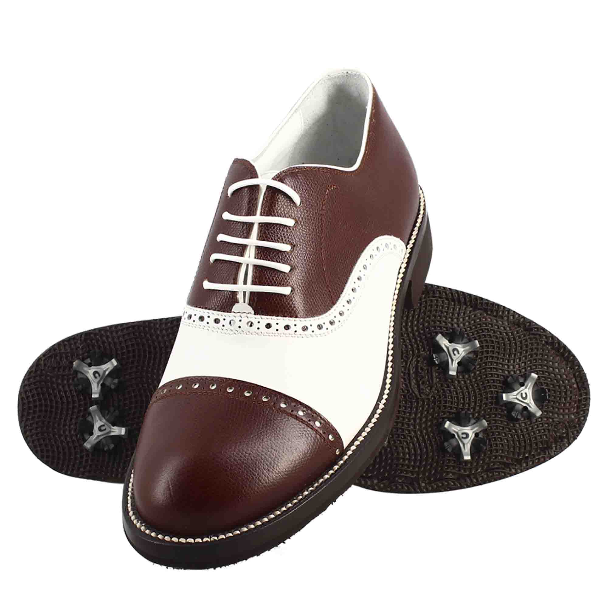 Leonardo Shoes Golf scarpe da golf brogue bianco marrone pelle