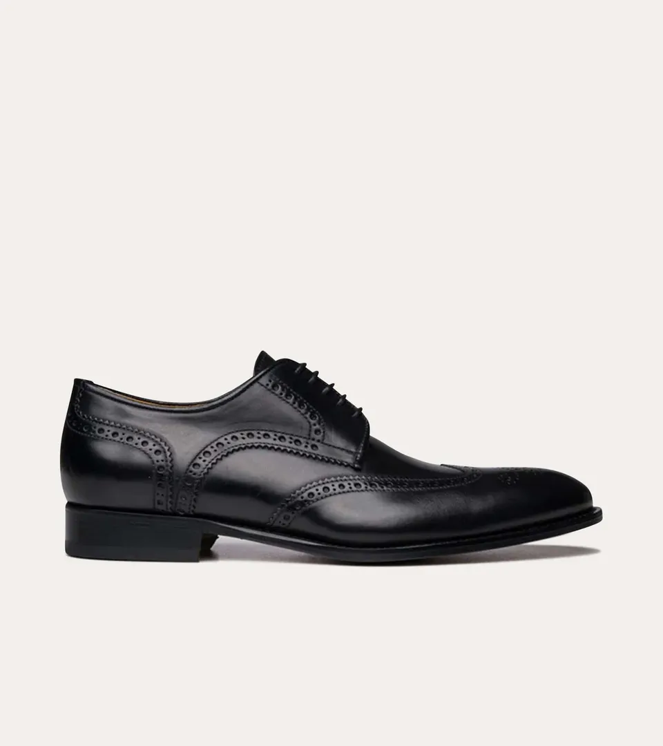 Ace Marks Vincent derby uomo pelle nera wingtip brogue