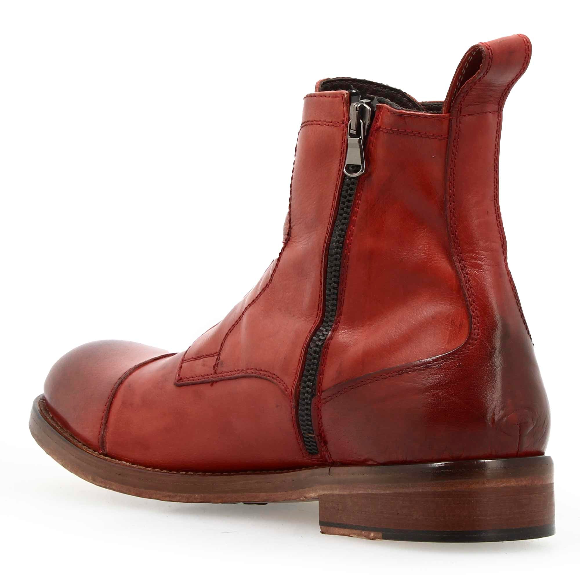 Leonardo Shoes Stivaletti Uomo Pelle Bordeaux Cap Toe Zip