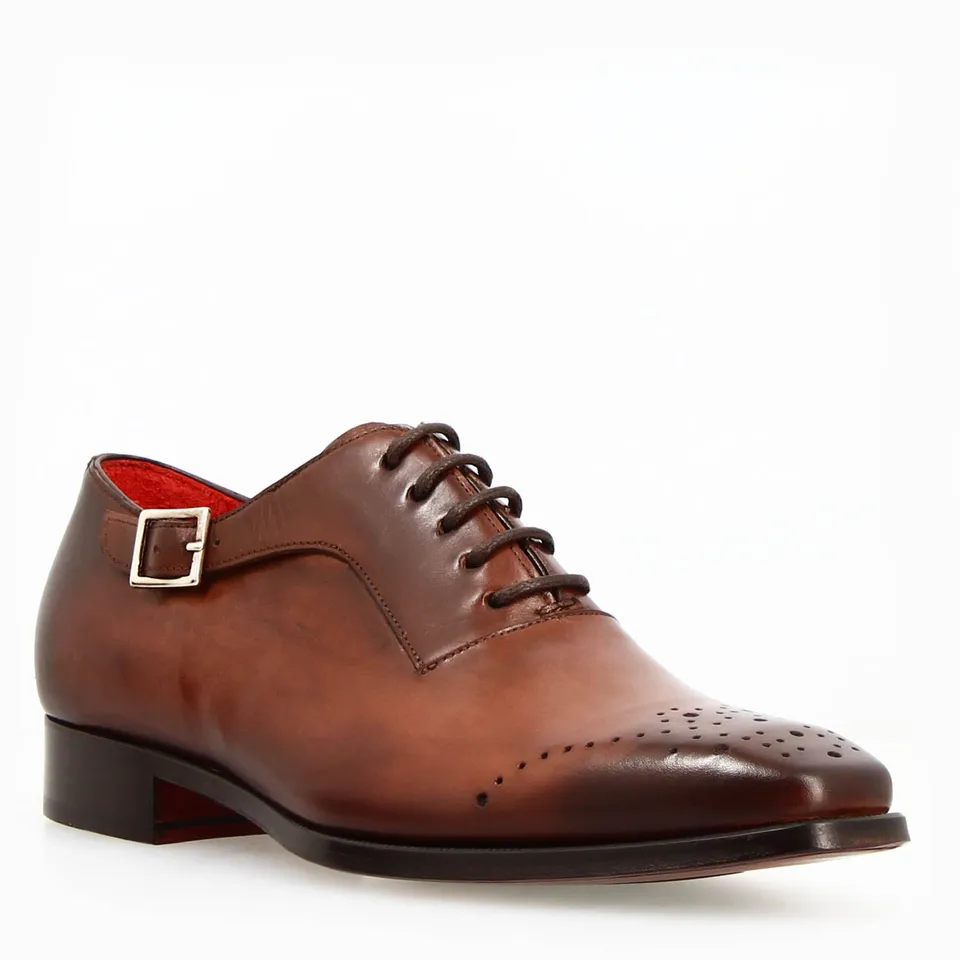 Leonardo Shoes Appiano Francesine Uomo Marrone Pelle Fibbia