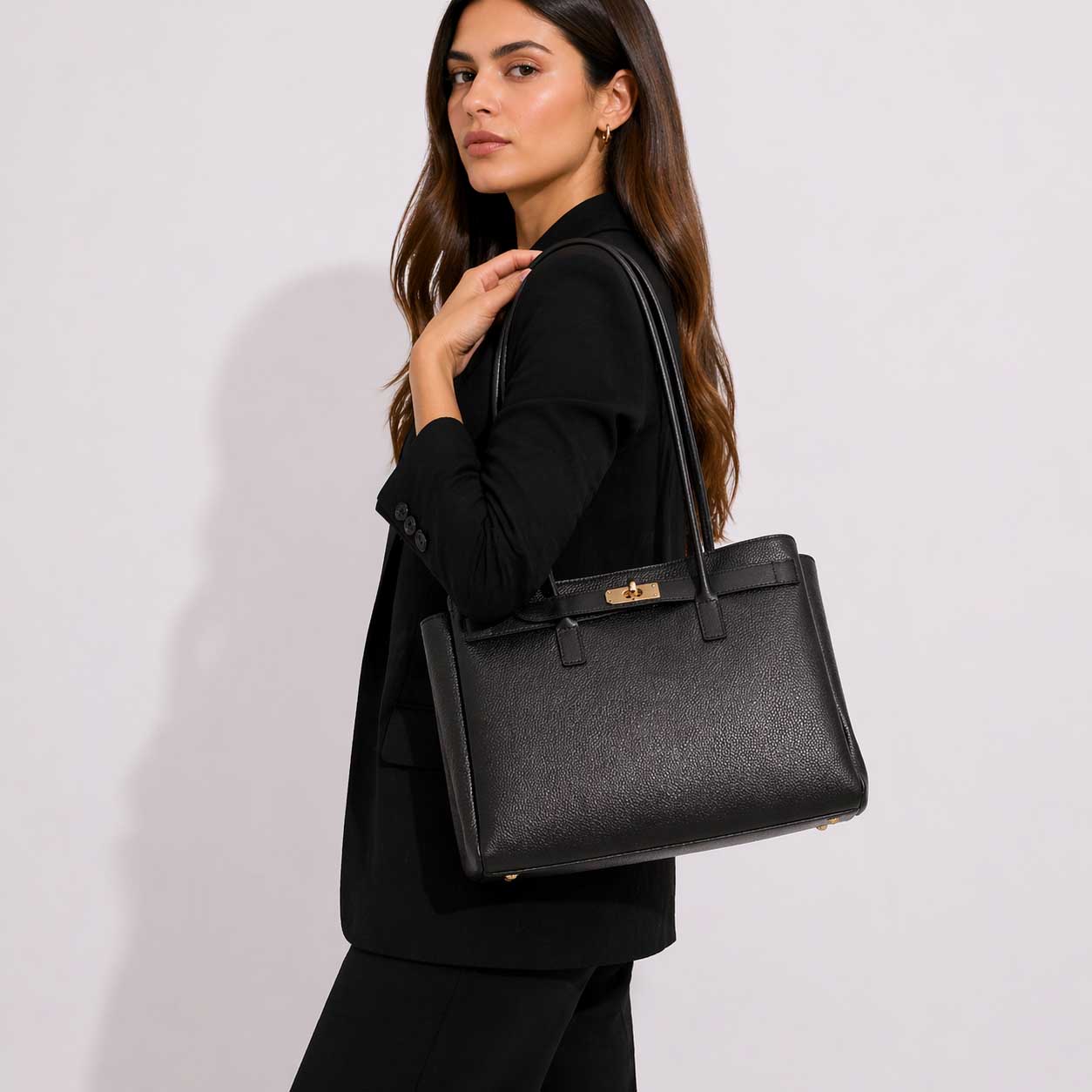 Leonardo Shoes Borsa Giulia Donna Pelle Nera Martellata