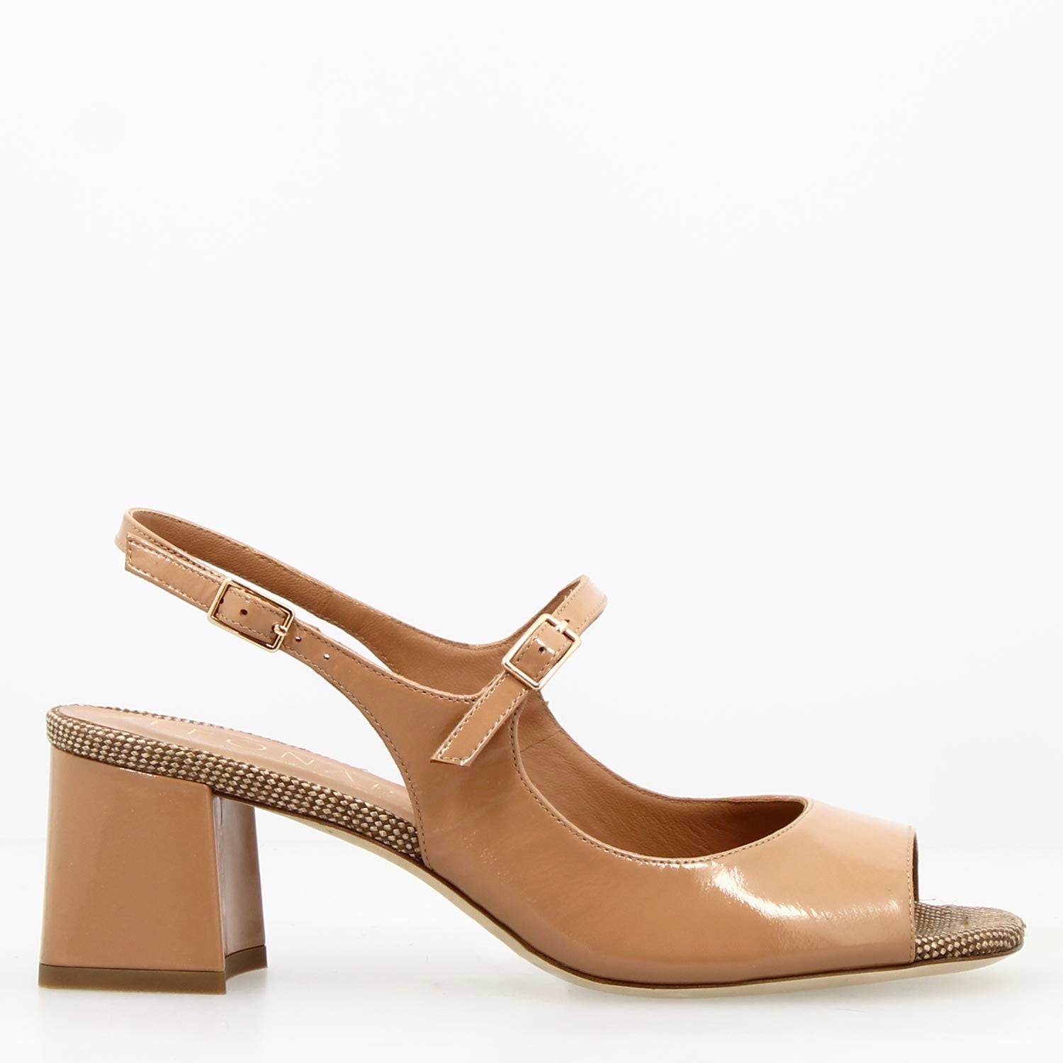 Leonardo Shoes Alba Beige sandali donna vernice tacco 5,5 cm