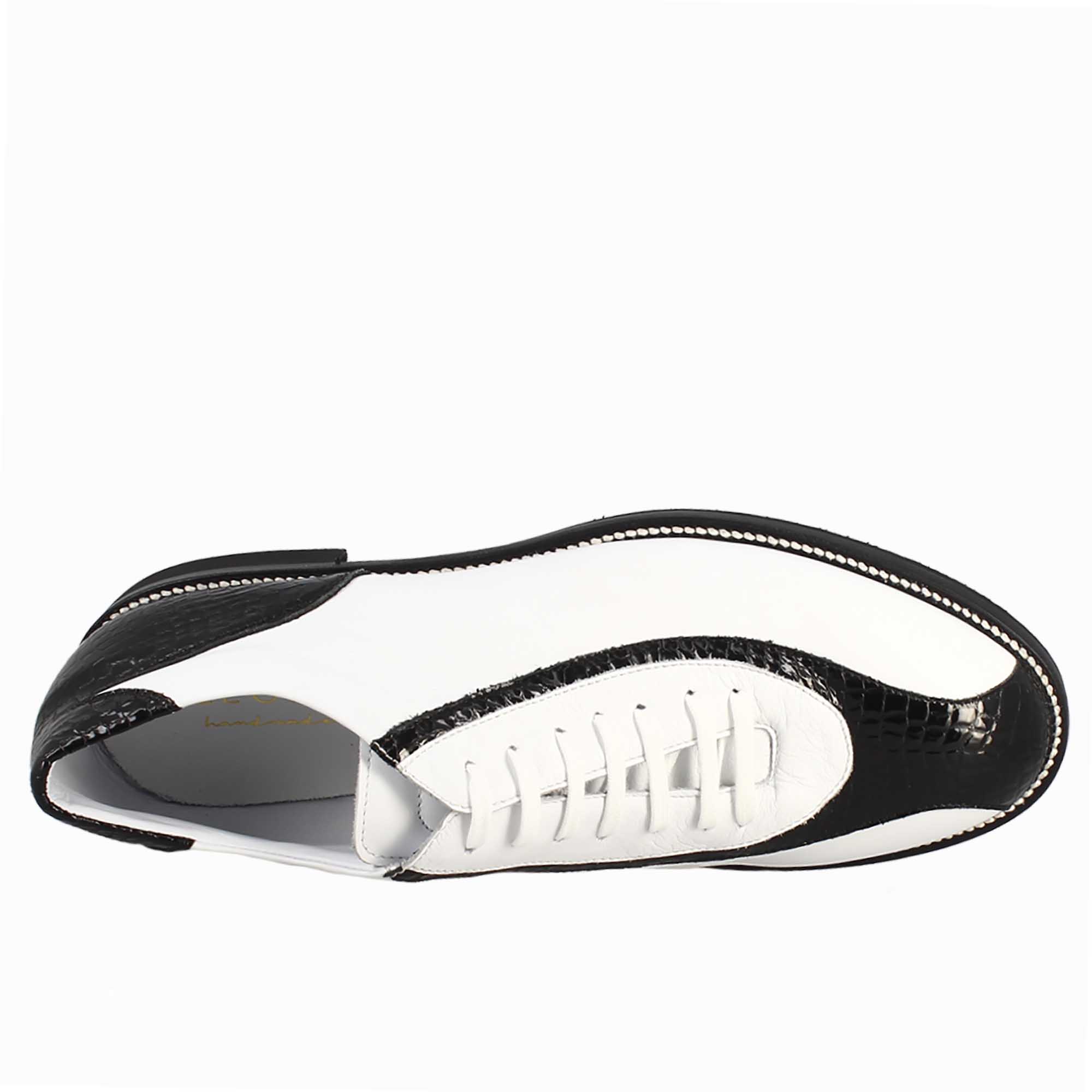 Leonardo Shoes Golf Scarpe Golf Pelle Bianco Cocco Nero