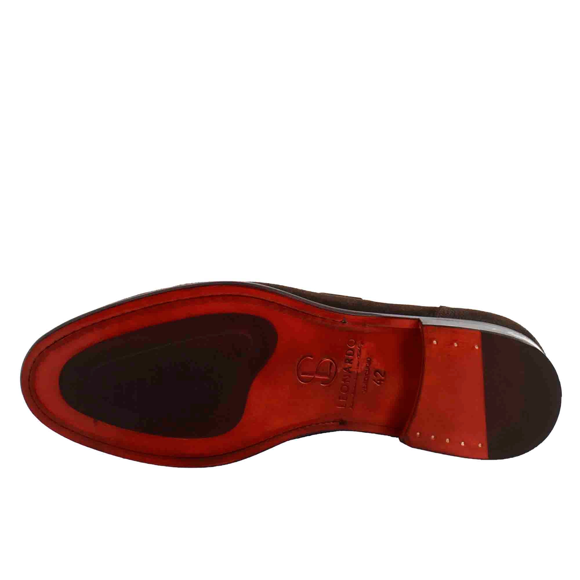 Leonardo Shoes mocassini uomo nappine camoscio marrone scuro