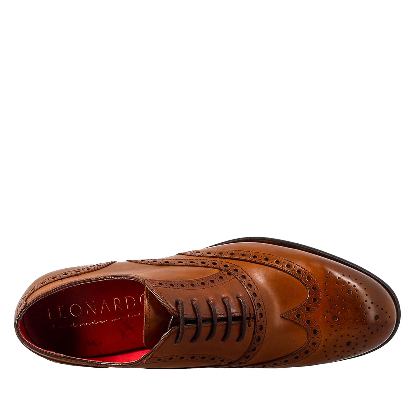 Leonardo Shoes Oxford brogue francesine uomo pelle marrone