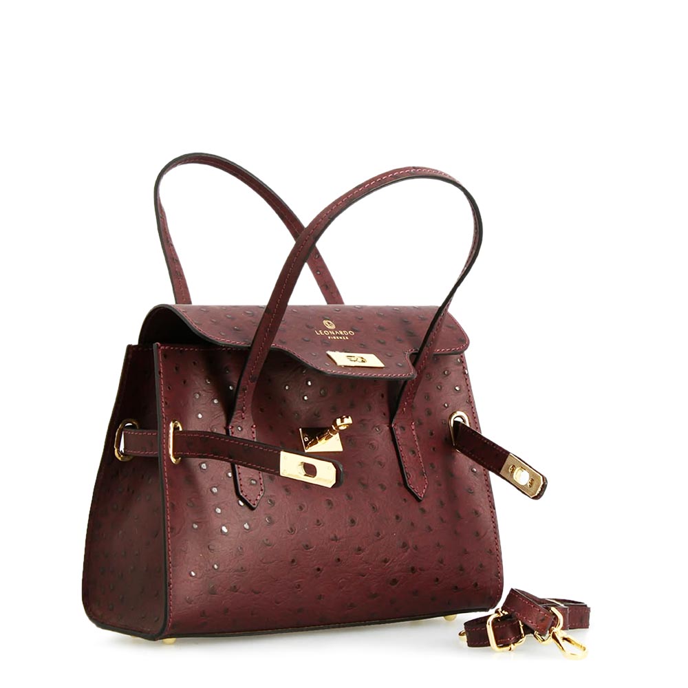 Leonardo Shoes Rosetta M Borsa Mano Bordeaux Struzzo