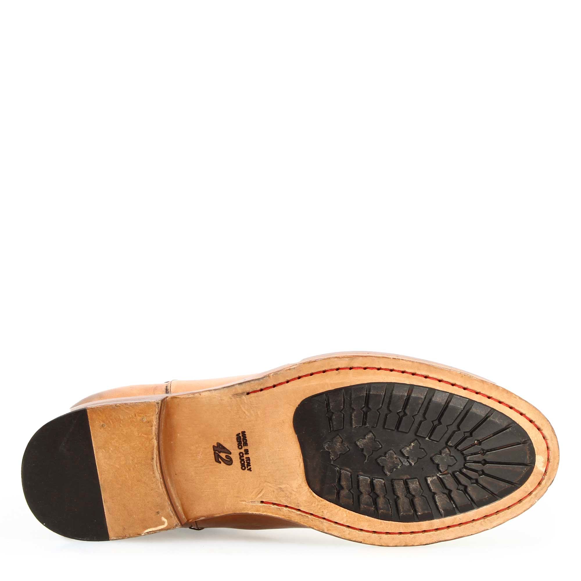 Leonardo Shoes Diver Chelsea Uomo Pelle Marrone Chiaro