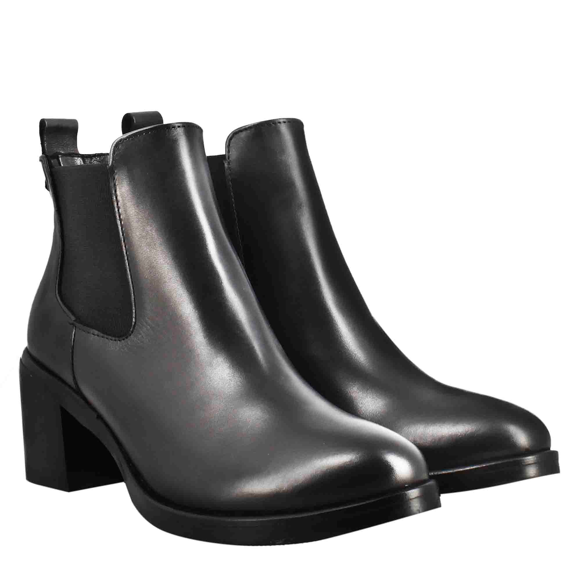 Leonardo Shoes Stivaletti donna chelsea pelle nero tacco 5 cm
