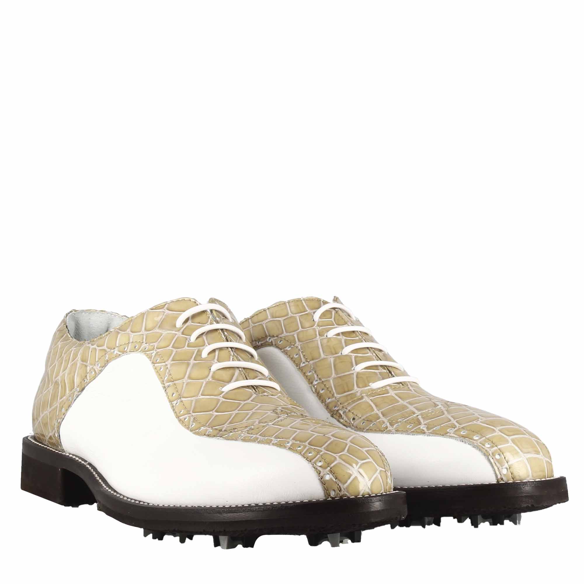 Leonardo Shoes Golf Calzature scarpe golf beige stampa cocco