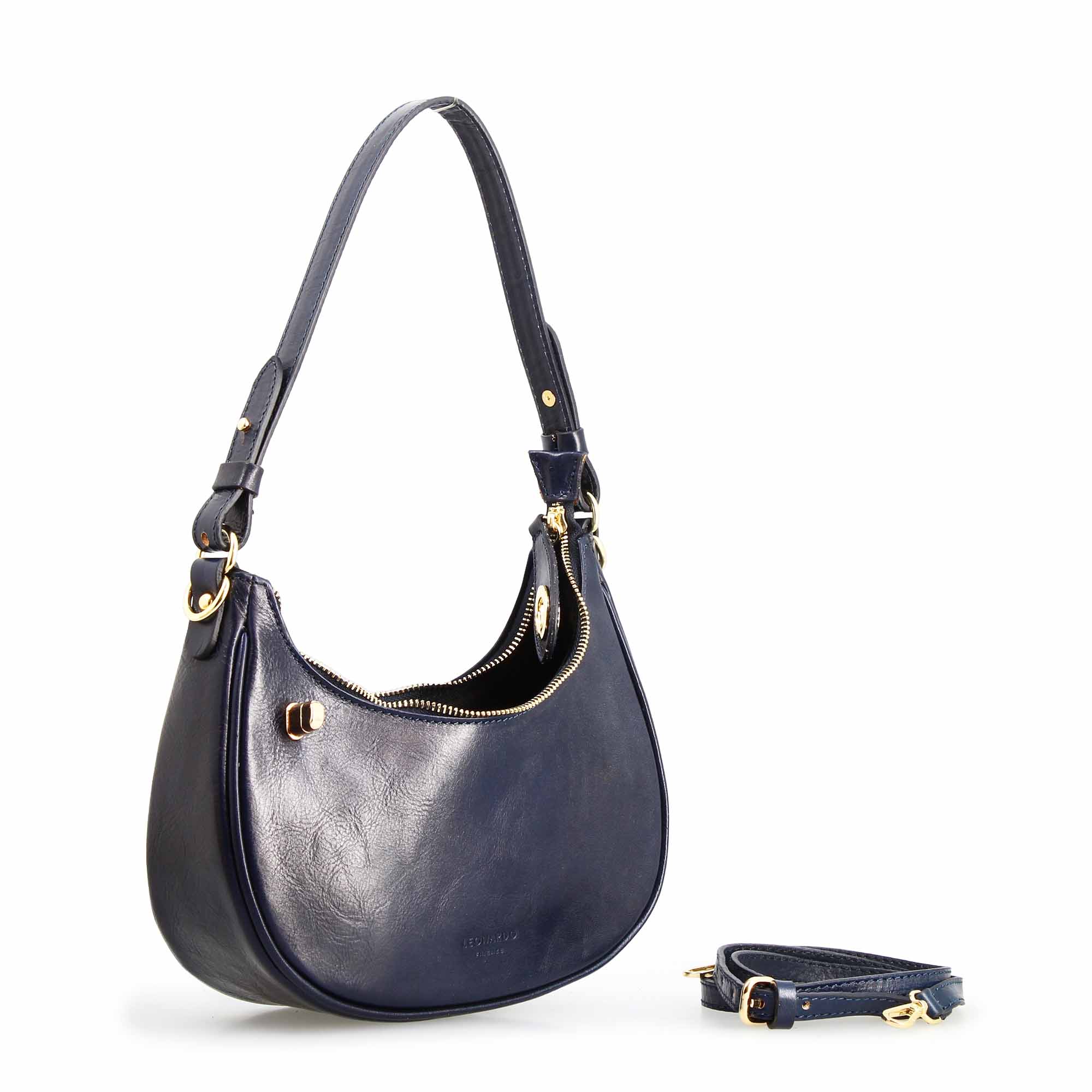 Leonardo Shoes Jane borsa donna pelle blu mezzaluna