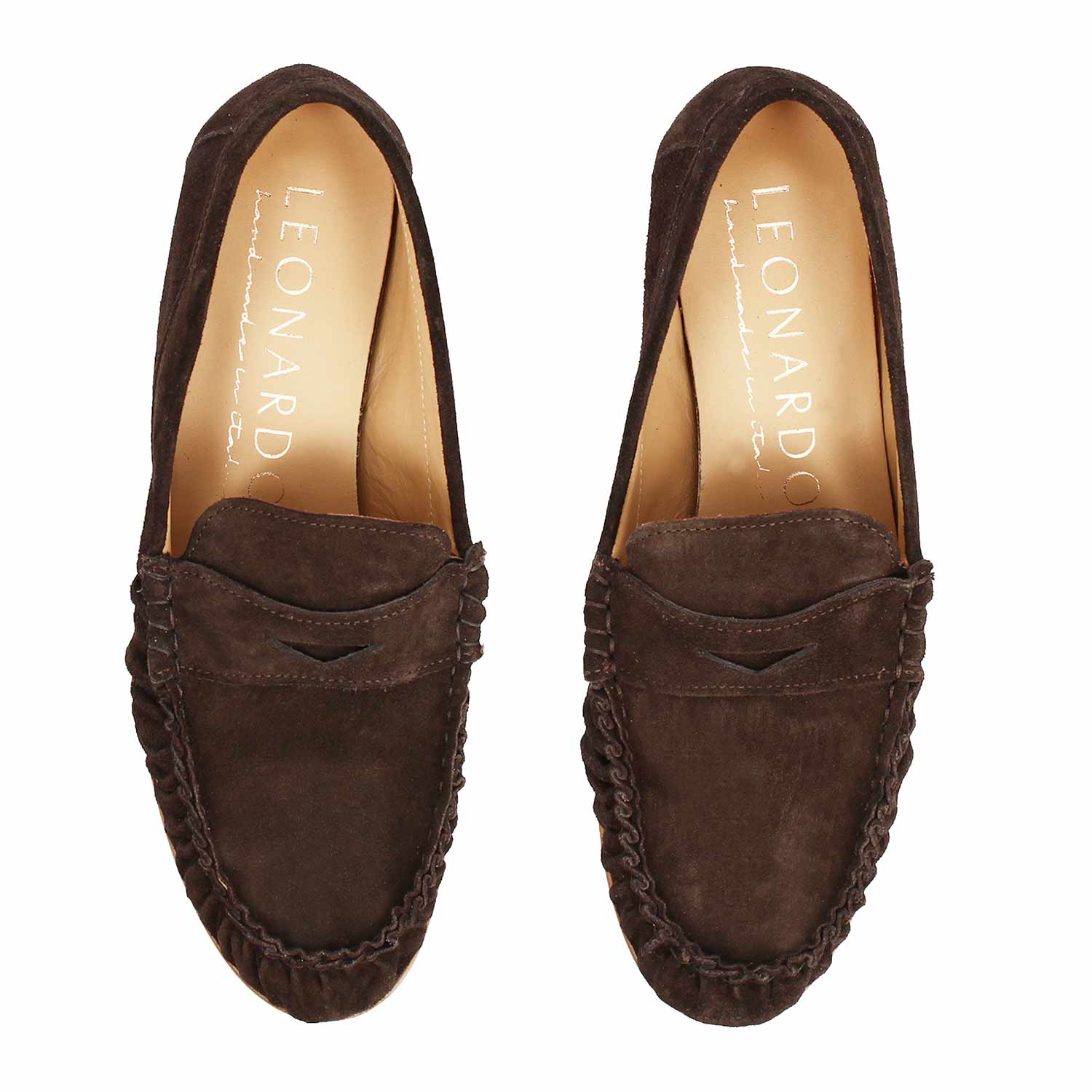 Leonardo Shoes Moka mocassino donna marrone scuro camoscio