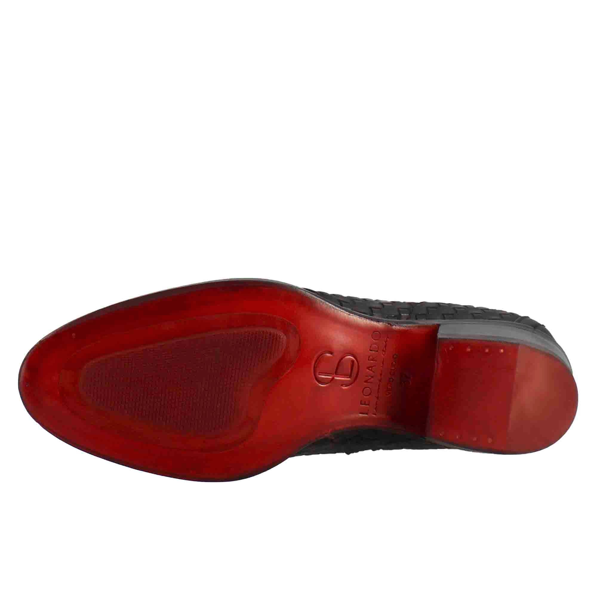Leonardo Shoes Stivaletti Donna Pelle Nera Intrecciata Tacco