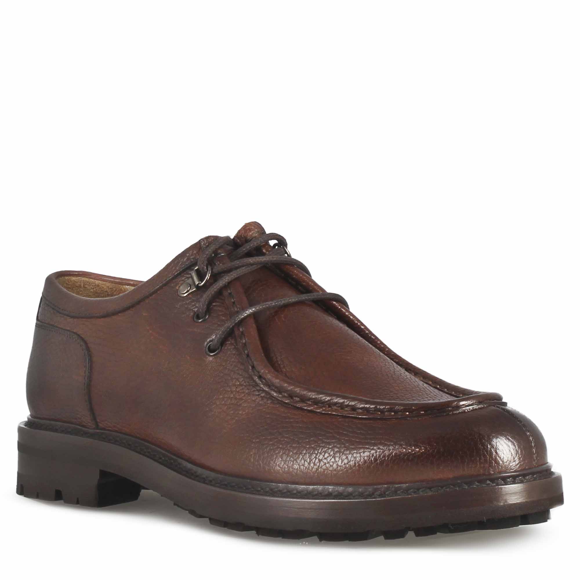 Leonardo Shoes Francesine Uomo Ingegnere Stringata Marrone