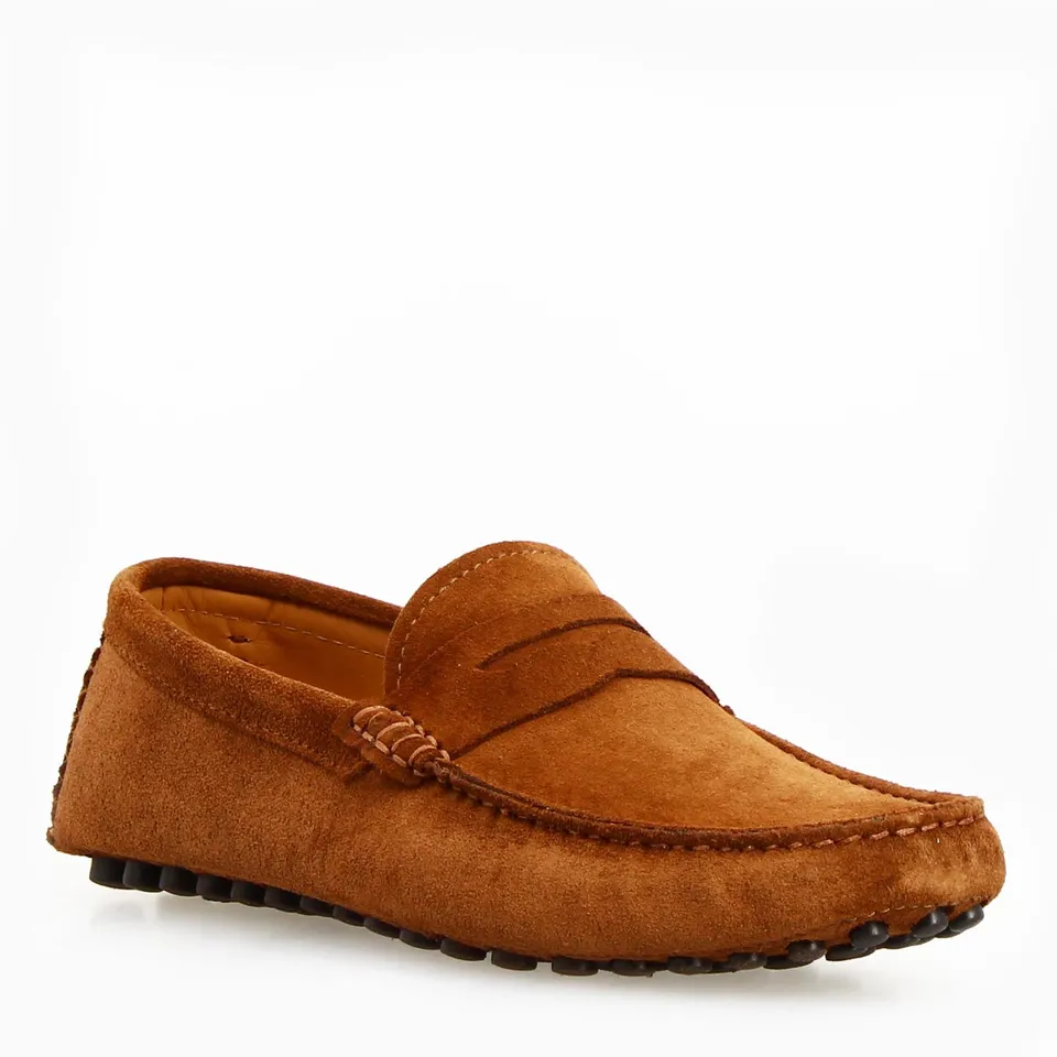 Leonardo Shoes Mocassini Uomo Garda Cam Camoscio Marrone Slip-On
