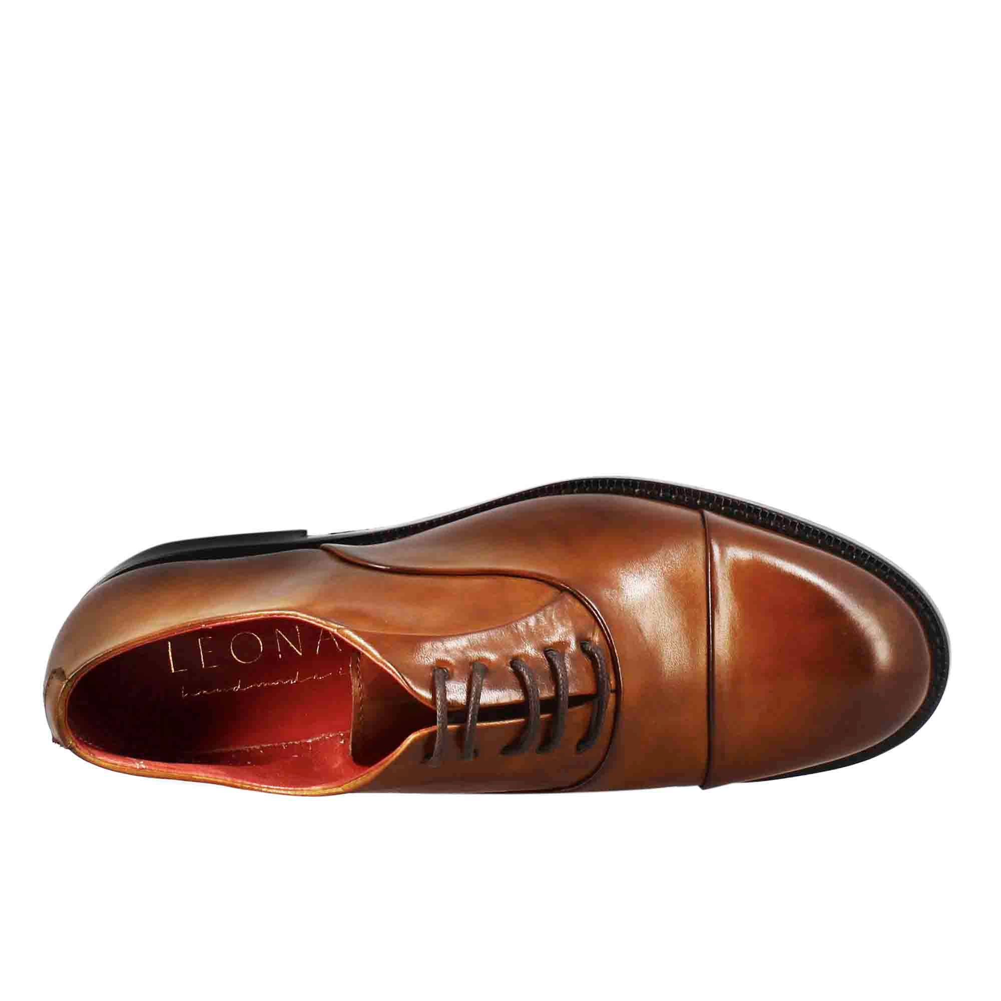 Leonardo Shoes Francesina donna pelle marrone chiaro stringata