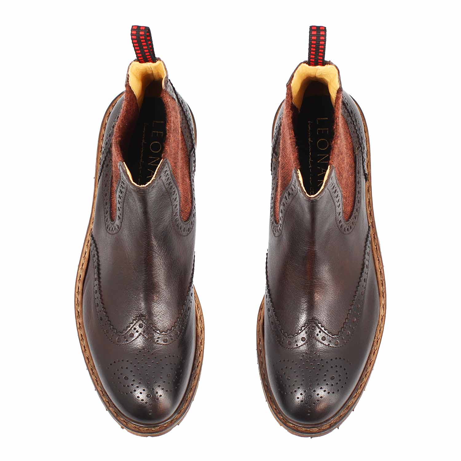 Leonardo Shoes Basilio stivaletto Chelsea pelle marrone scuro brogue