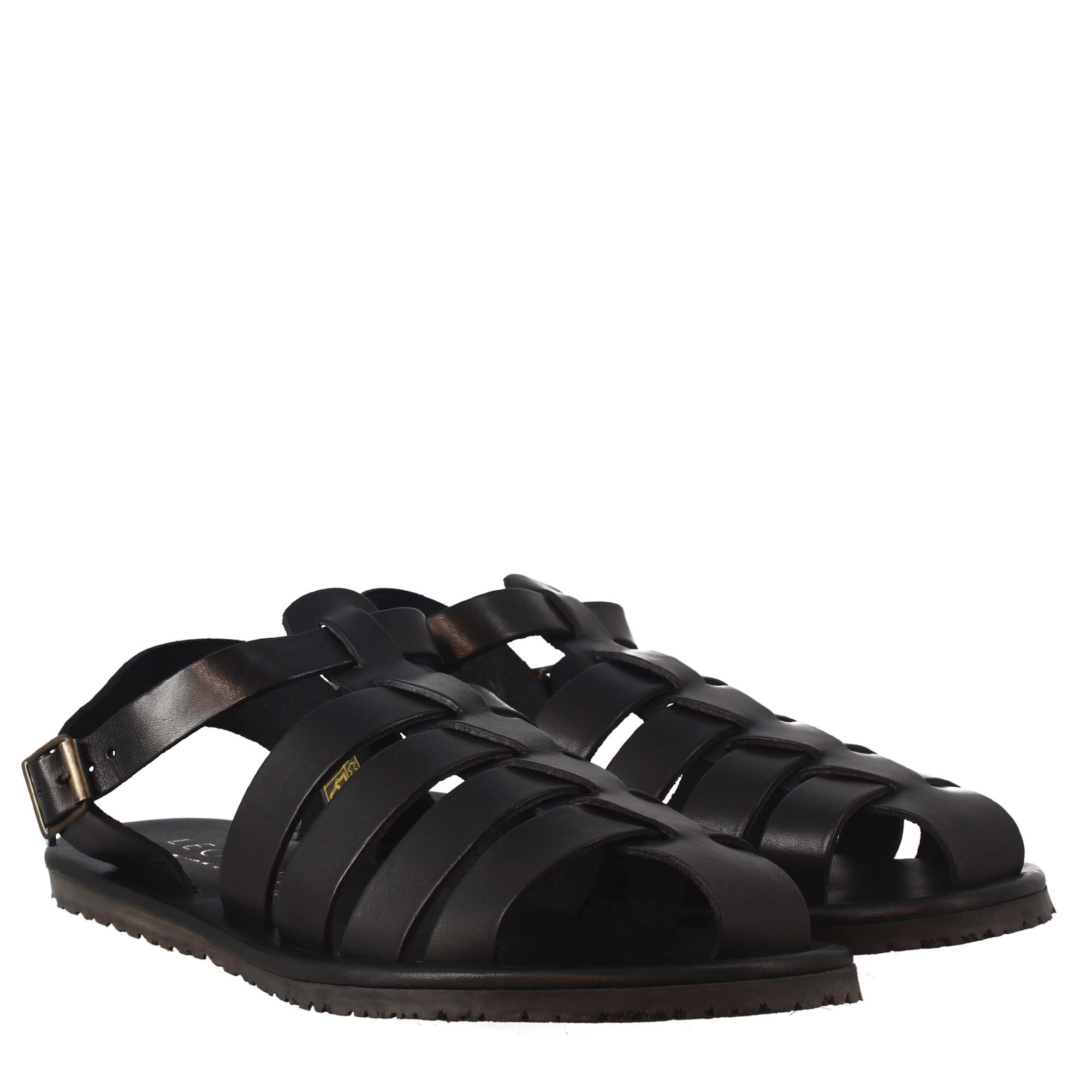 Leonardo Shoes sandali francescani uomo nero fibbia