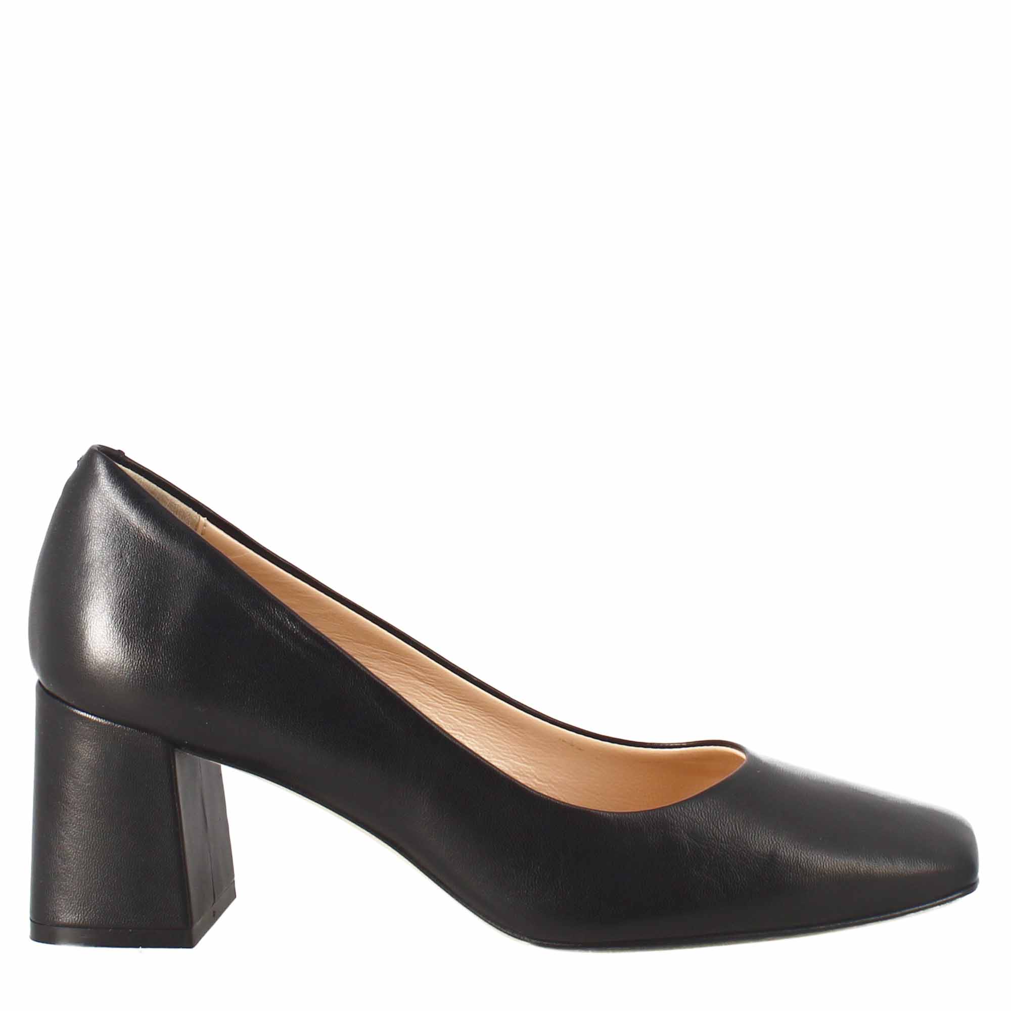 Leonardo Shoes décolleté donna pelle nero punta quadrata 7 cm
