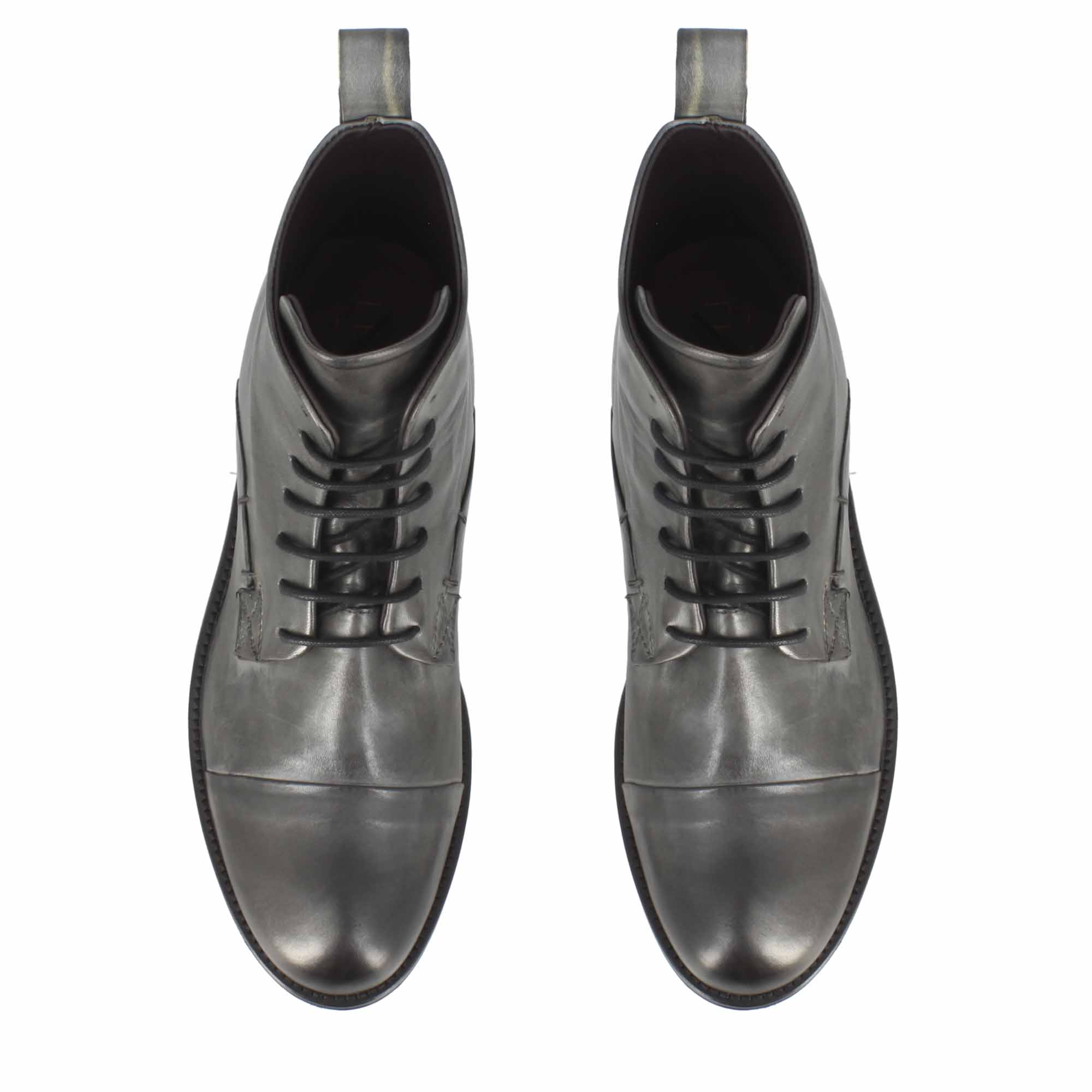 Leonardo Shoes Stivaletti Uomo pelle grigi con lacci invernali