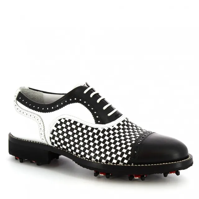 Leonardo Shoes Golf scarpe da golf pelle intrecciata nero 43