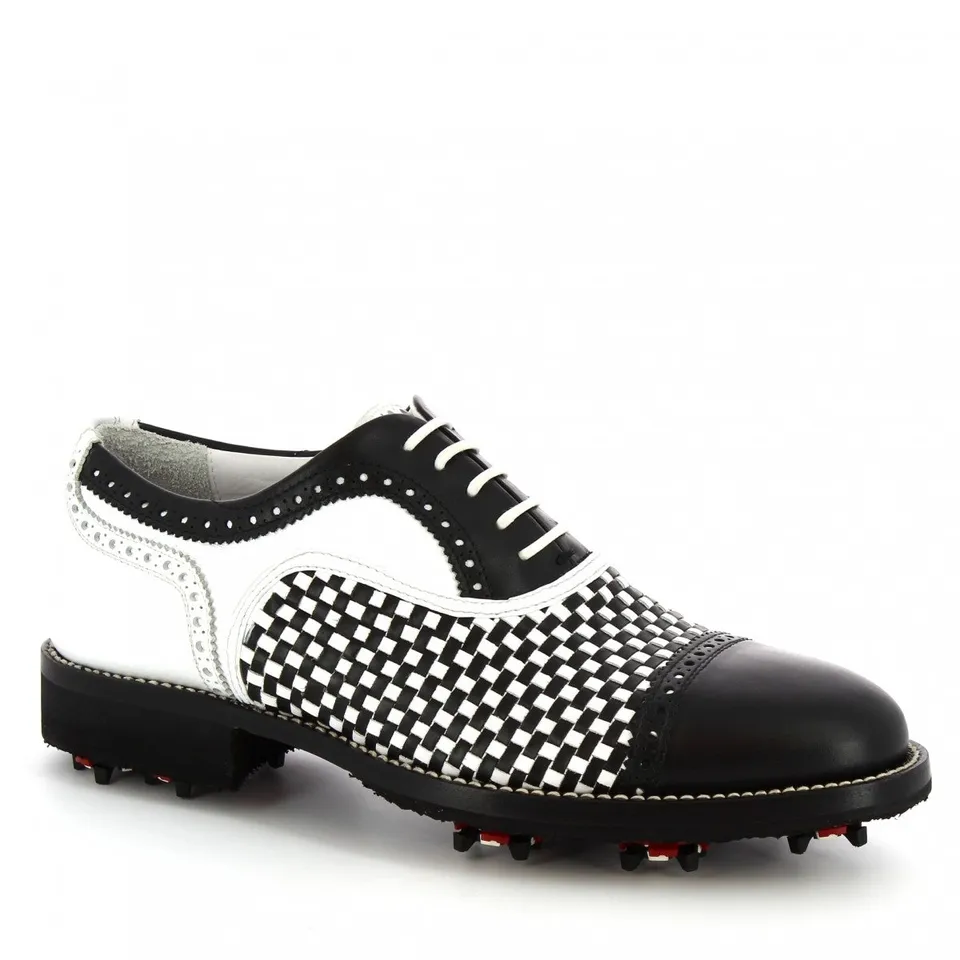 Leonardo Shoes Golf scarpe da golf pelle intrecciata nero 43