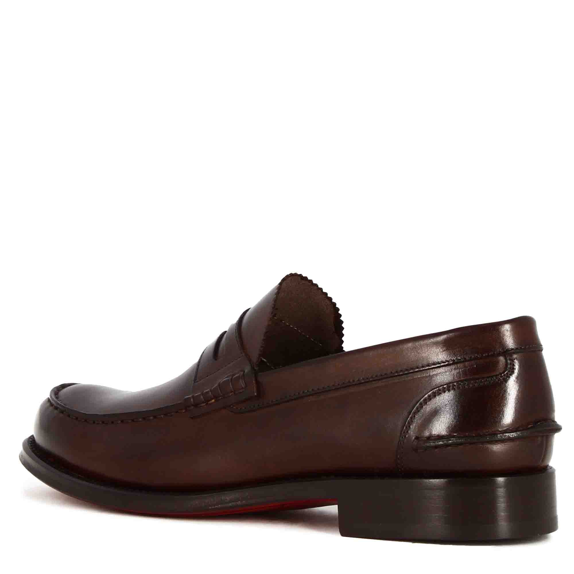 Leonardo Shoes College mocassini uomo marrone scuro pelle