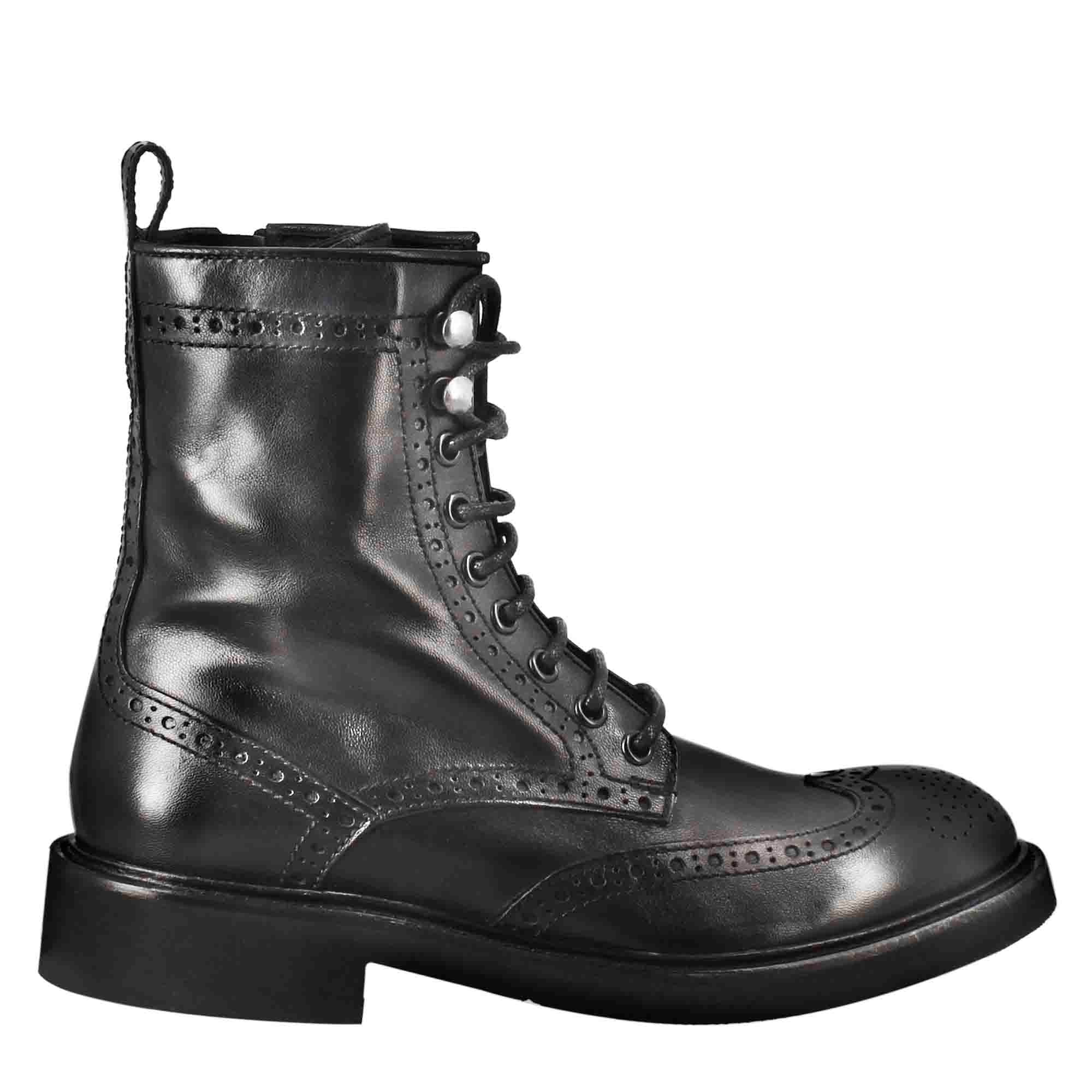Leonardo Shoes Stivali Donna Anfibio Pelle Nero con Cerniera