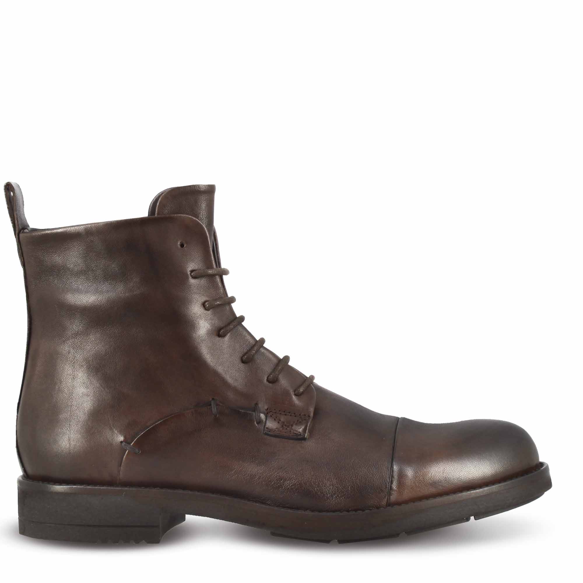 Leonardo Shoes stivaletto uomo pelle marrone scuro vintage