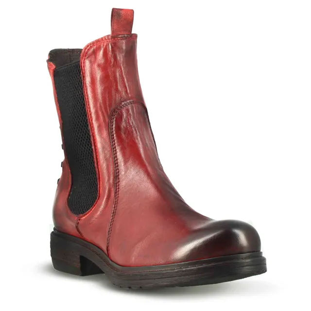 Leonardo Shoes BF-30 stivaletti donna pelle rosso vintage