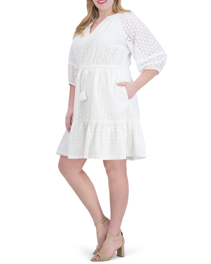 Vince Camuto abito svasato traforato cotone scollo a V