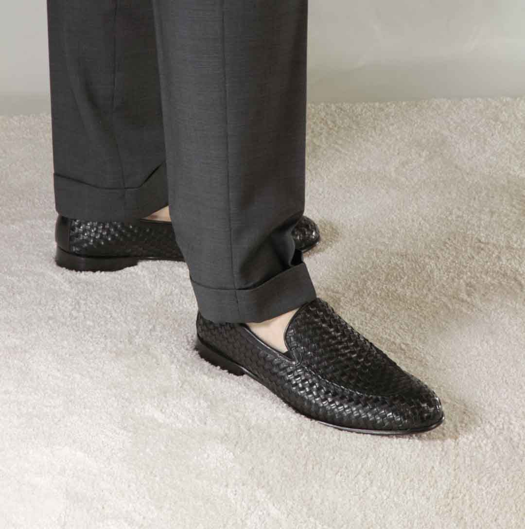 Leonardo Shoes Mocassino Uomo Pelle Intrecciata Blu Classico