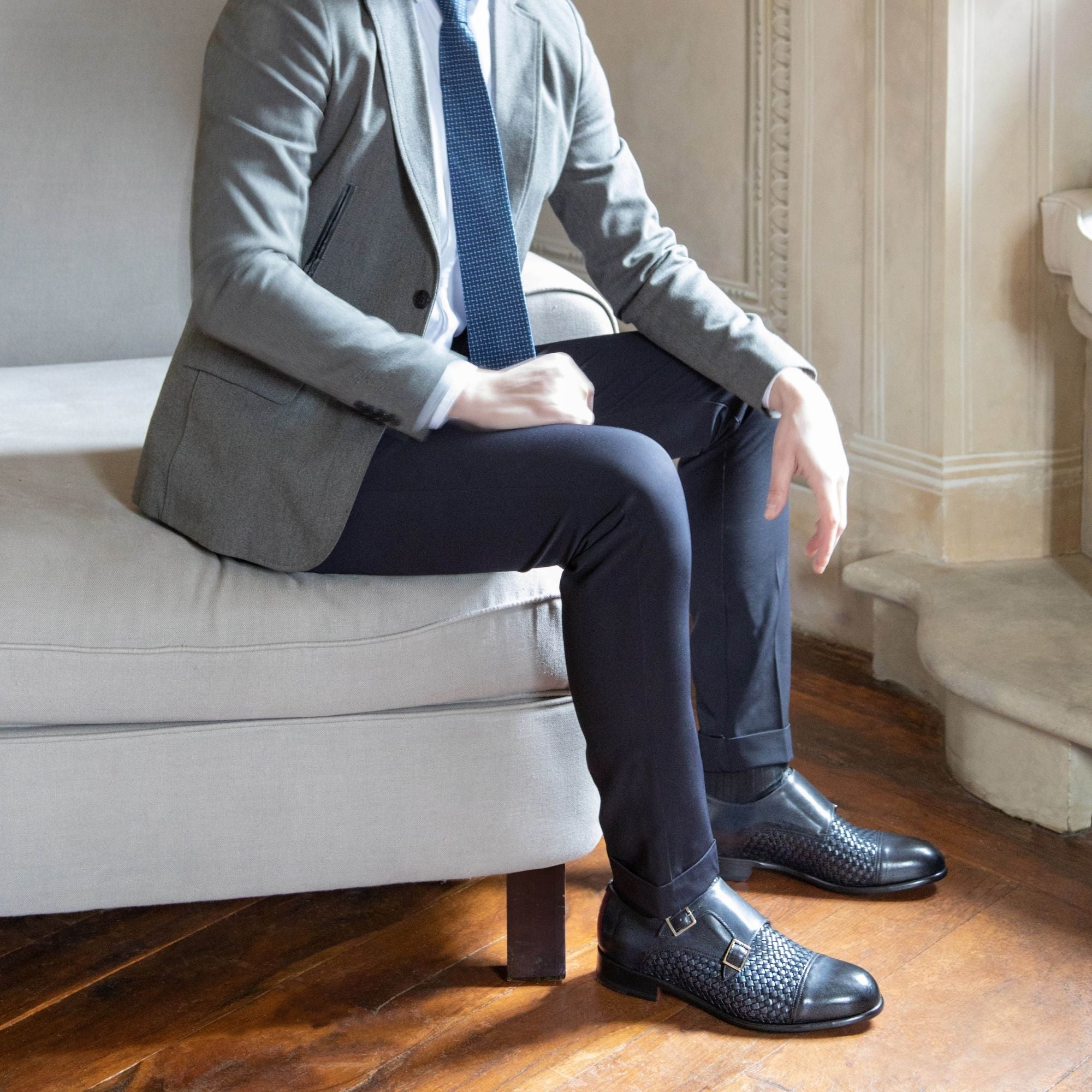 Leonardo Shoes Francesine scarpa fibbia pelle blu