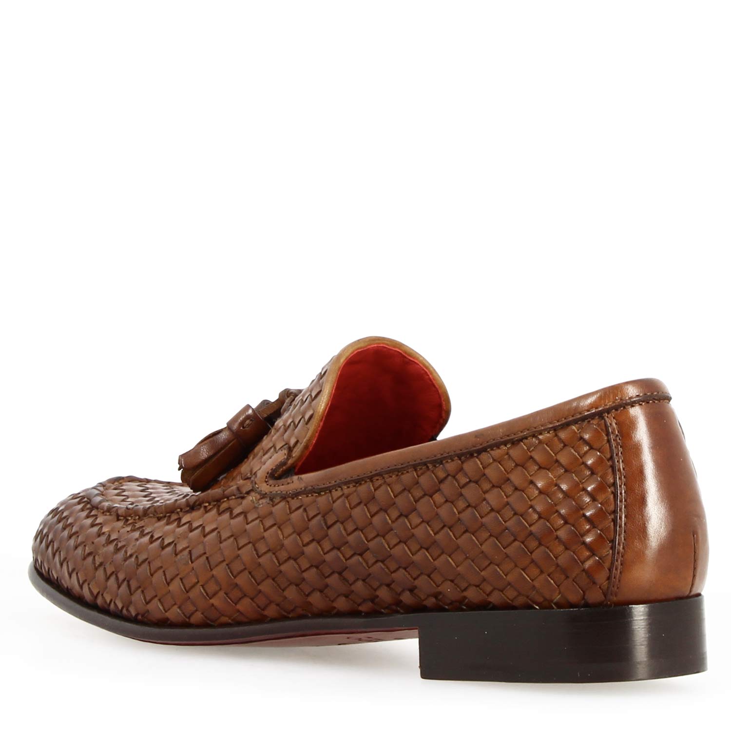 Leonardo Shoes Novello mocassino uomo pelle marrone intrecciata