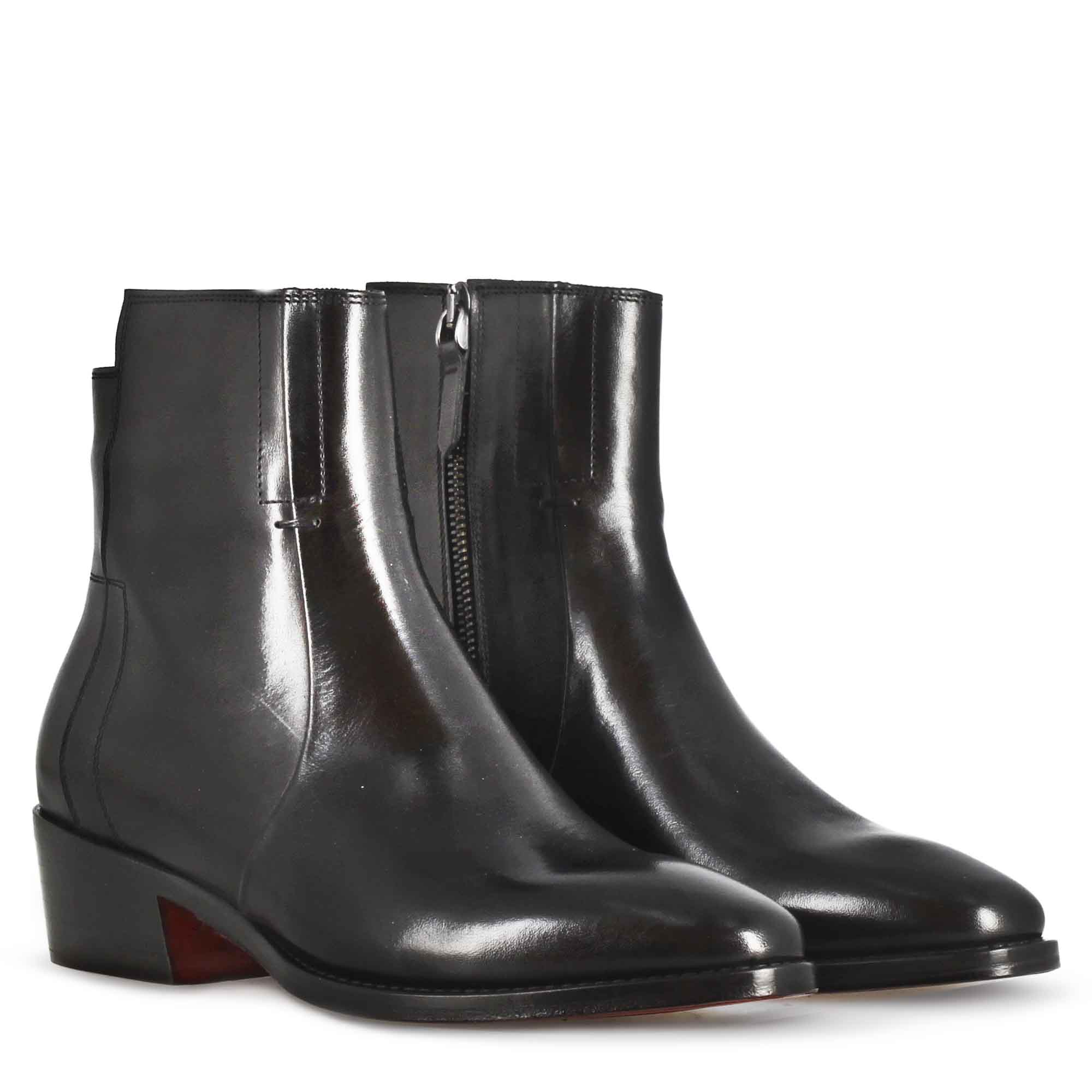 Leonardo Shoes texano stivaletti donna pelle nero