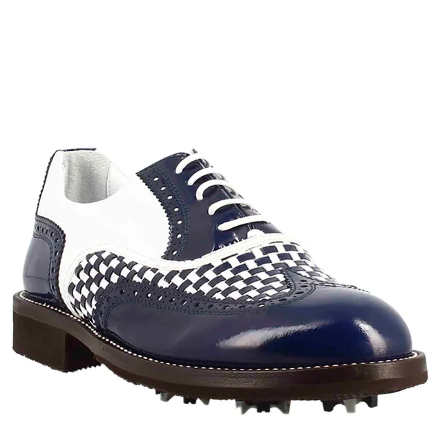 Leonardo Shoes Golf Scarpe da Golf Pelle Blu Bianco