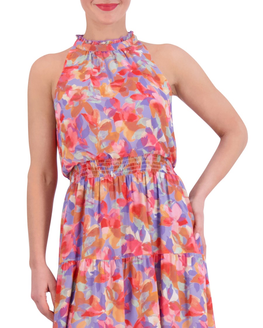Vince Camuto abito chiffon floreale vita arricciata