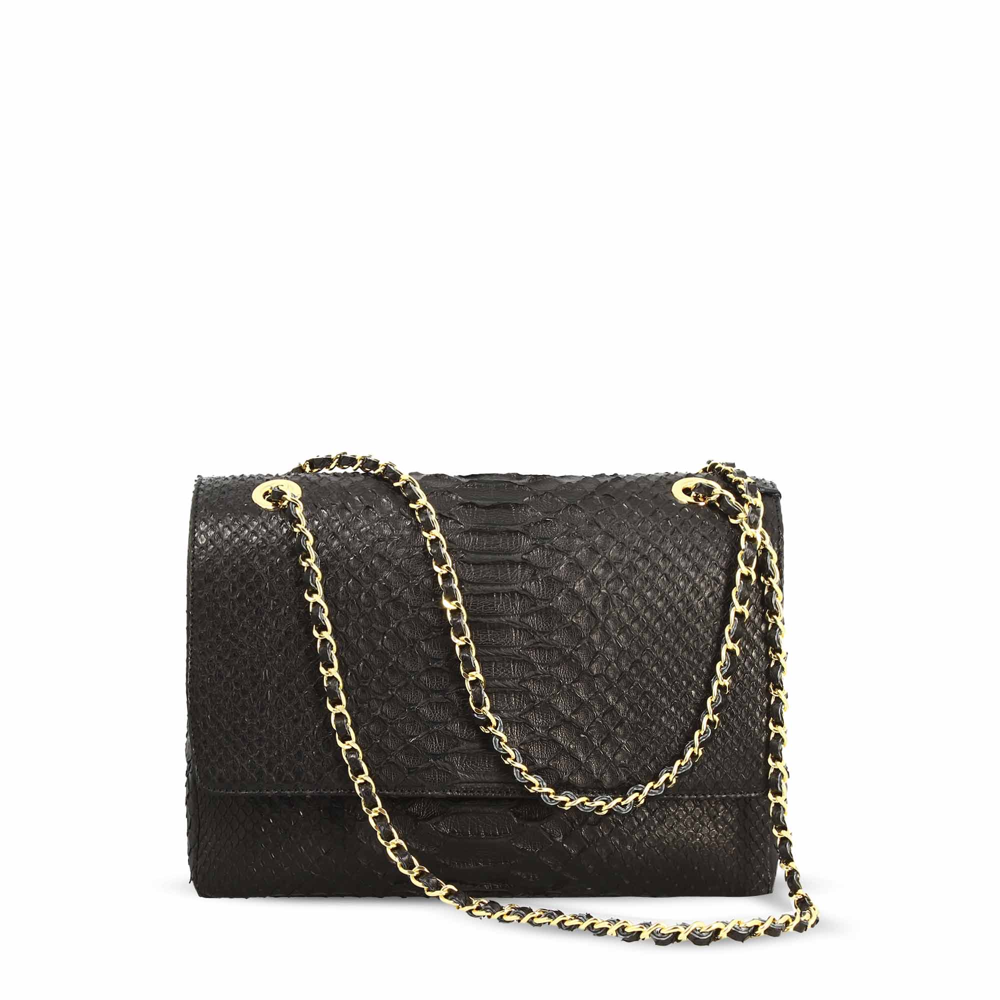 Leonardo Shoes borsa spalla donna pitone nero 21 cm