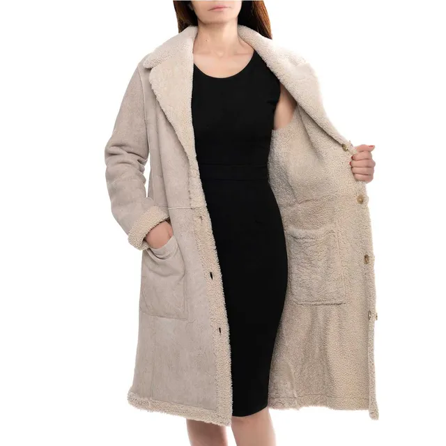 Leonardo Shoes BF-20 Beige Cappotto Donna Montone Reversibile