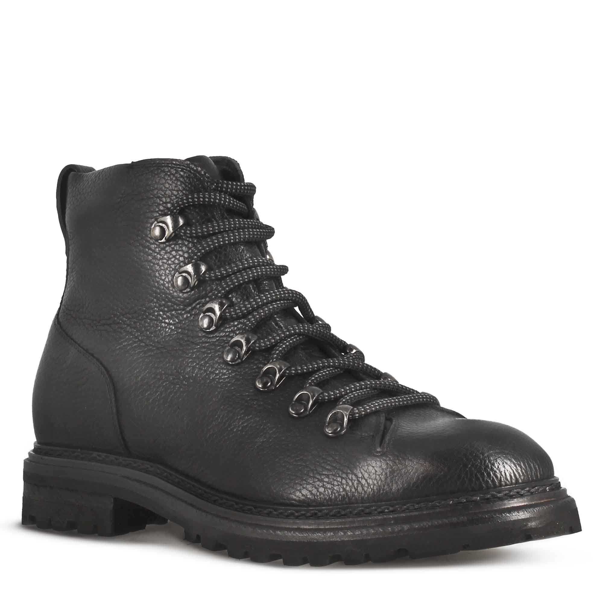 Leonardo Shoes Stivaletti Uomo anfibio pelle nero lacci