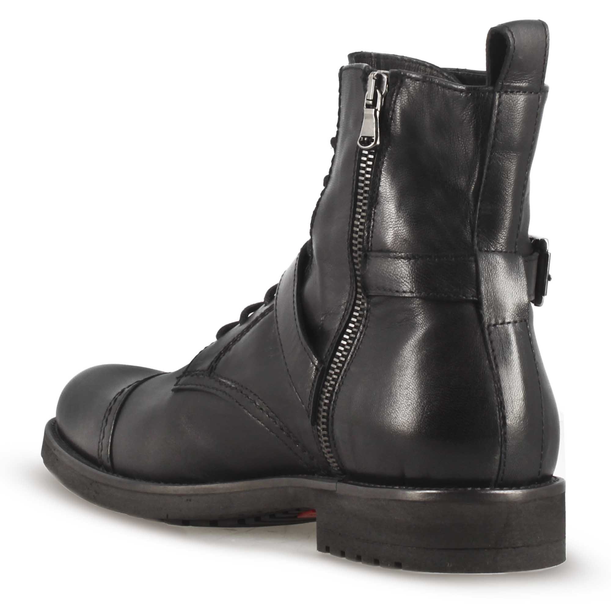 Leonardo Shoes Stivaletti Uomo Anfibio Nero Pelle Suola Gomma